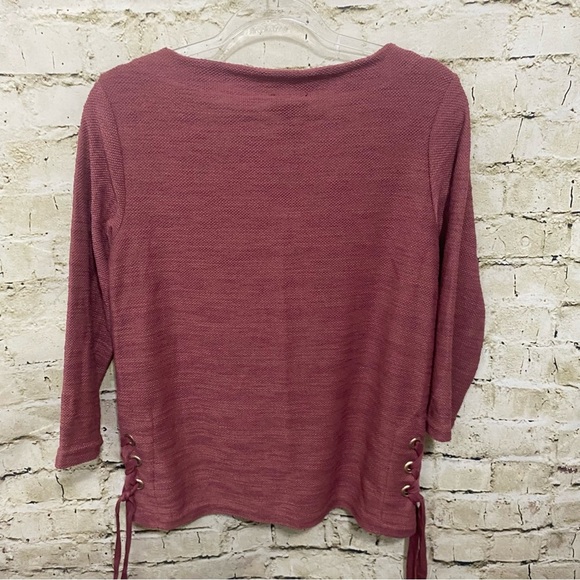 NWT Jones New York Rose Pink 3/4 Sleeve Tie Hem Textured Top - Picture 4 of 6